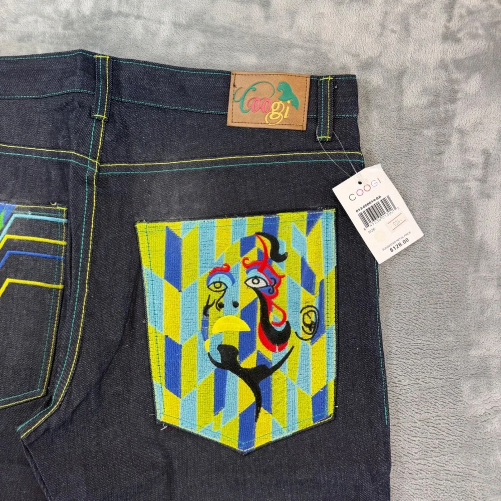 Vintage COOGI Embroidered Straight Jeans Men's 36x34 Dark Blue Denim Pants NEW